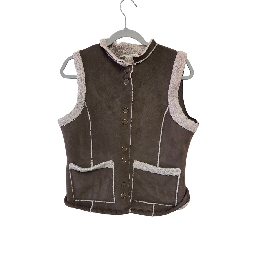 Telluride Clothing Co. Women's Suede Sherpa Lined Vest Pockets Snap Front Collar